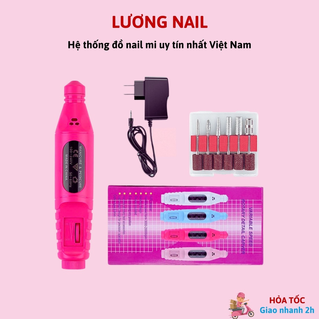 Máy mài móng nail phá gel phá móng mini tặng kèm 6 đầu mài