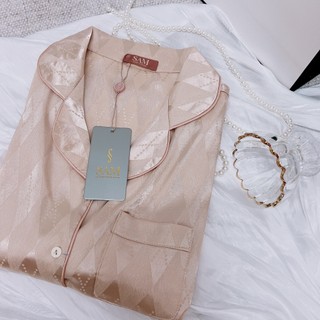 Bộ pijama lụa vân Sam luxury, bộ mặc nhà lụa dài tay cao cấp
