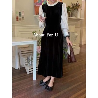 Đầm cổ tròn phối bèo dáng dài chất ticke nhung freesize - Lyn's Closet