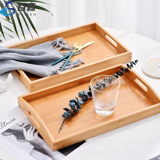 Khay gỗ tre nâu đựng bộ ấm trà, đựng bánh mứt