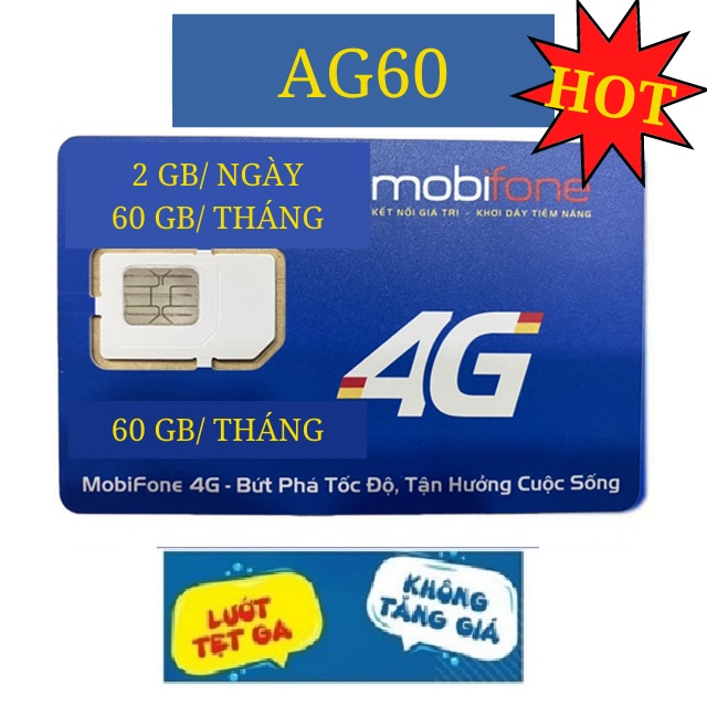 [Sim chính hãng] Sim 4G Mobifone AG60 10 tỷ gb không giới hạn dung lượng - gia hạn 60k/ tháng