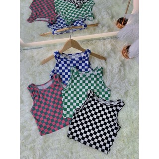 Áo kiểu nữ ba lỗ croptop basic chất thun gân caro cá tính