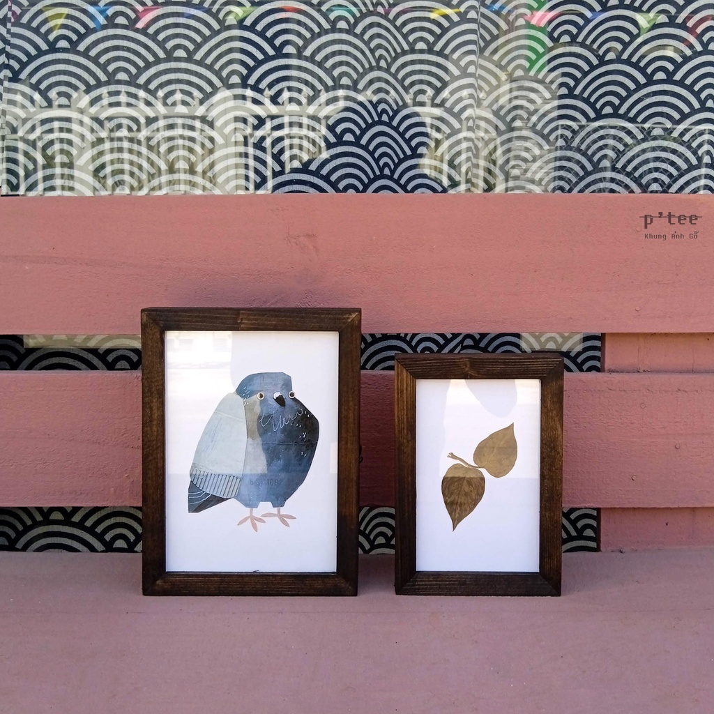 Khung Ảnh Gỗ Basic 13x18 Stain Nâu - Khung hình gỗ thông mặt kính treo tường để bàn Picture Frame WoodFrame by P'Tee