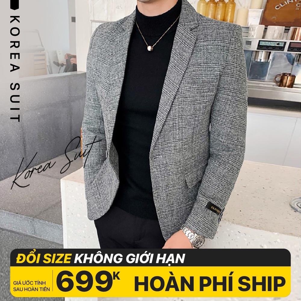 Áo Khoác Blazer Nam 1 Cúc, Áo Vest Dạ Nam Hàn Quốc Sang Trọng 2 Lớp Form Ôm KOREA SUIT | VE4
