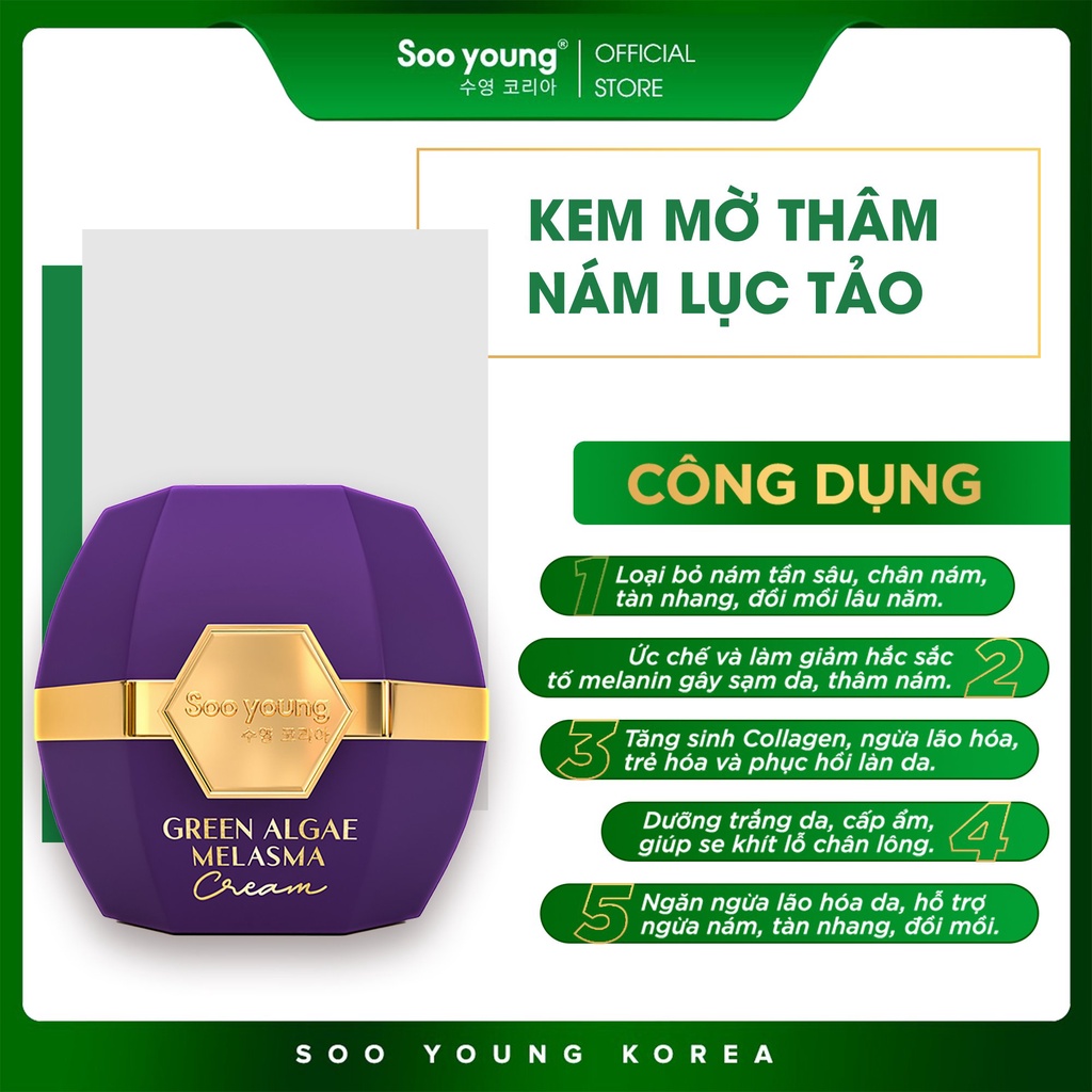 Bộ đôi kem Face Lục Tảo SOOYOUNG KOREA kem dưỡng trắng và mờ thâm nám 30g