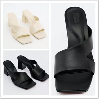 ORDER- Guốc ZR mũi vuông quai chéo da mềm gót vuông 8cm