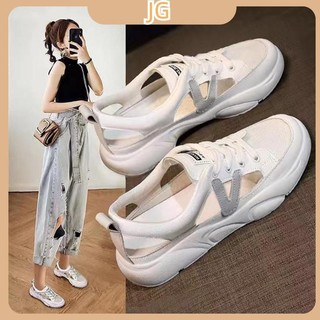 Giày xăng đan thể thao đế bằng phối lưới thoáng khí thời trang cho nữ