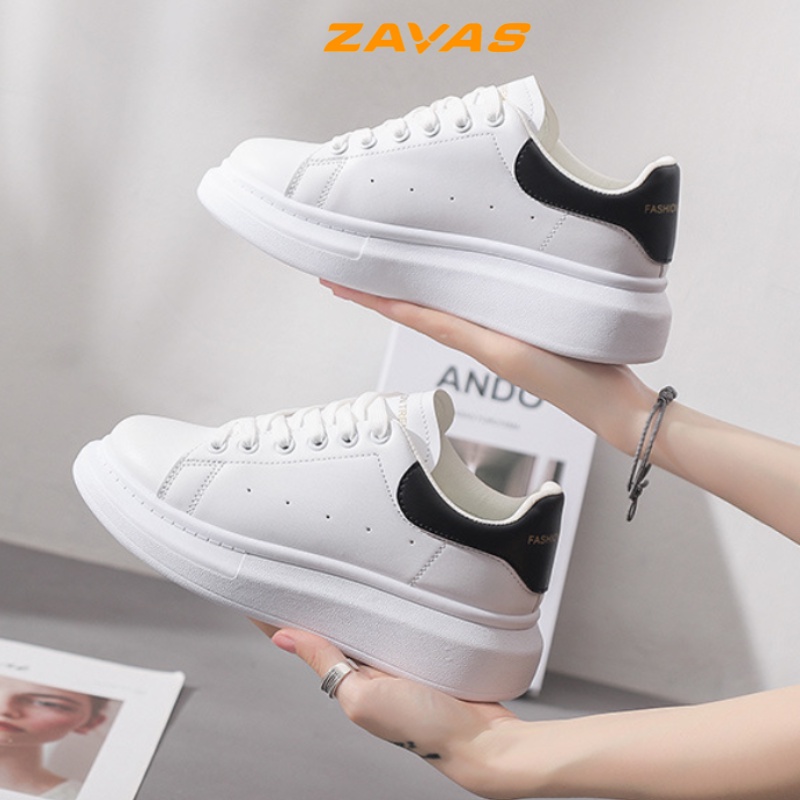 Giày thể thao sneaker nữ ZAVAS đế cao 4cm màu trắng bằng da mang êm chân phong cách mc ulzzang - S365