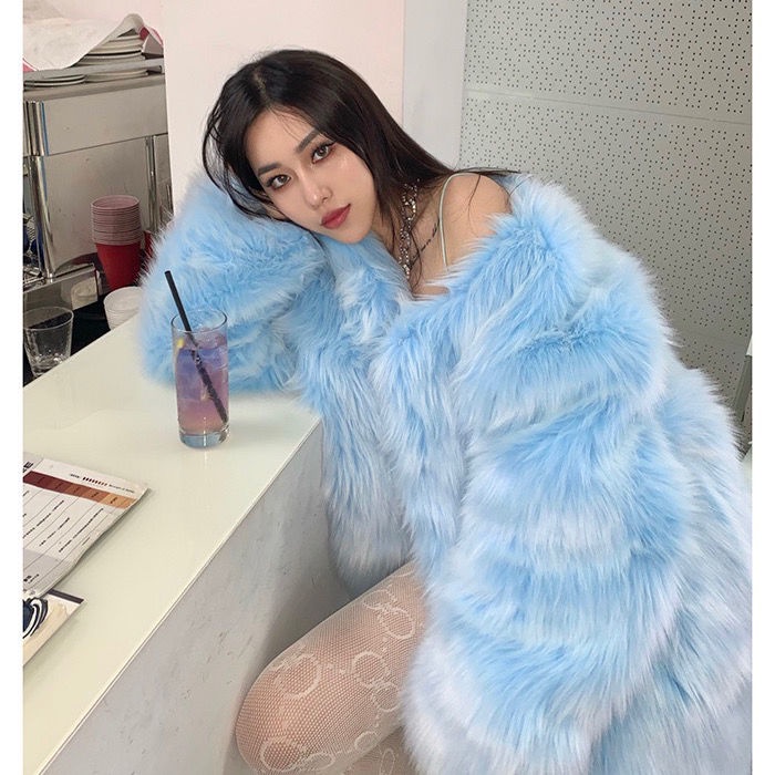 [Giao Ngay] Áo Khoác Lông Cáo Giả Màu Trắng Dáng Ôm Dài Vừa Phải Thời Trang Thu Đông Phổ Biến Cho Nữ