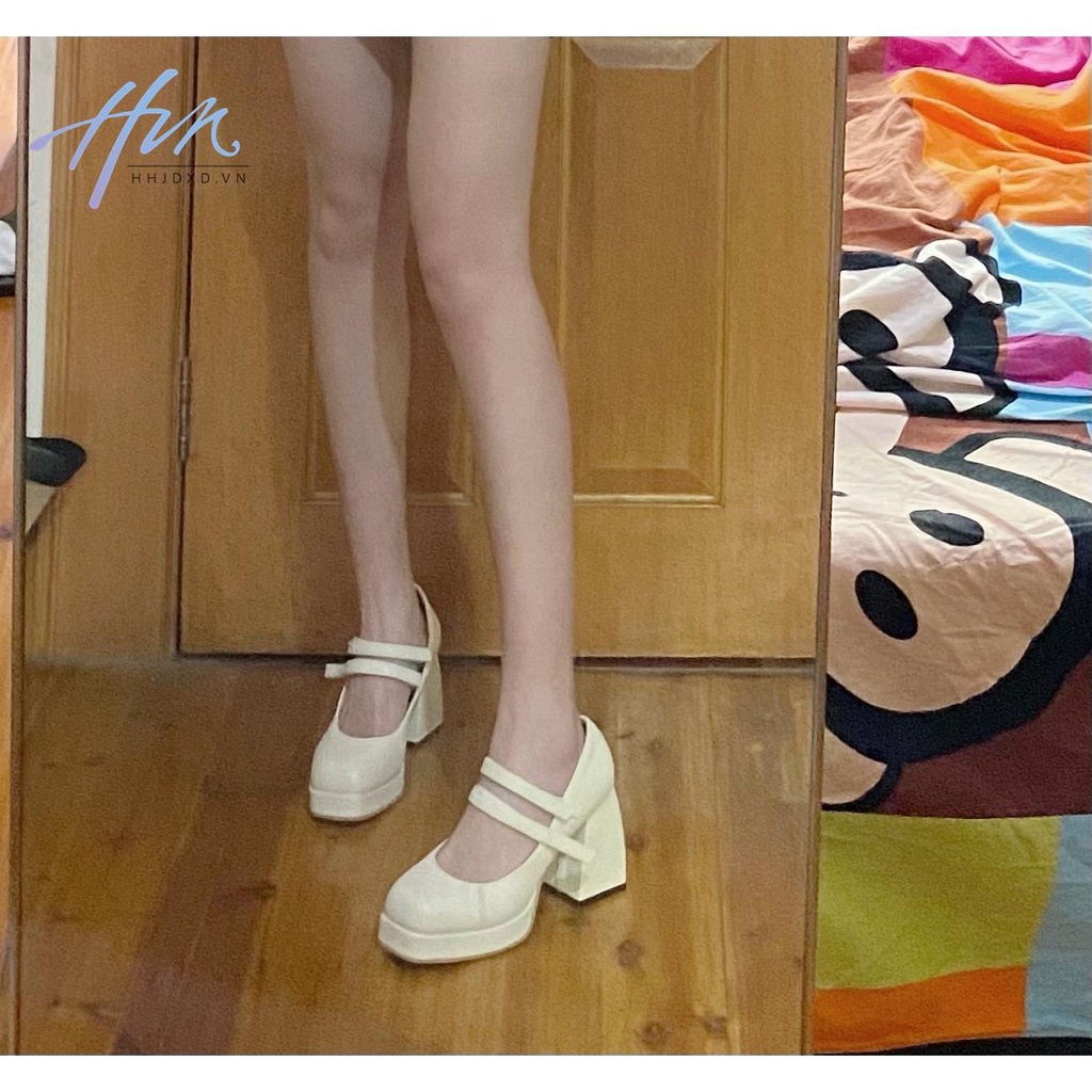 Giày Mary Jane Gót Cao Dày Dặn Mũi Vuông Phong Cách Thời Trang Retro Pháp 2022