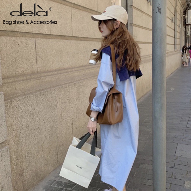 Dela Túi Xách Da pu Nắp Gập Hai Dây Đeo Một Bên Vai Có Khóa Nam Châm Thời Trang Khí Chất Dành Cho Bạn Nữ