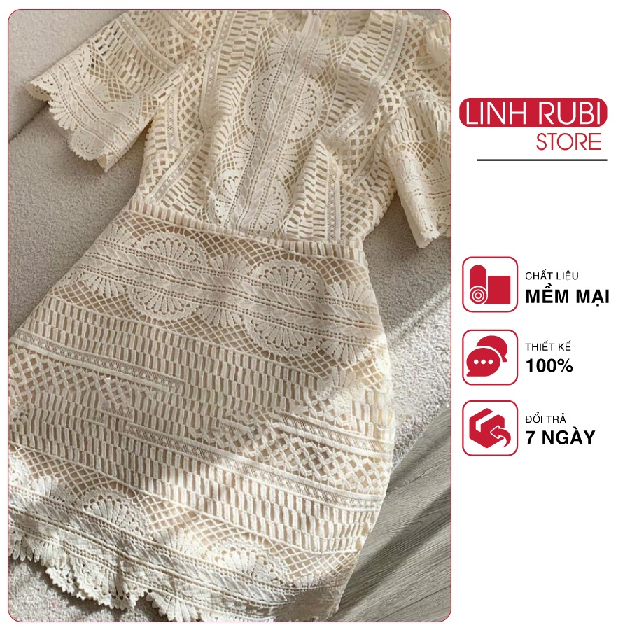Đầm thiết kế LINH RUBI STORE váy tiểu thư tay bồng dáng xòe ngắn chất liệu ren hoa cao cấp V558