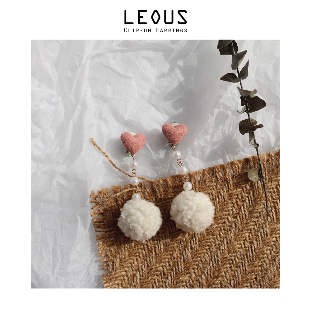 Khuyên tai kẹp không bấm lỗ chốt cố định K264 bằng hợp kim mạ bạc hình trái tim gắn bông bigsize dáng dài Leous