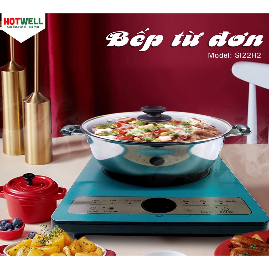 Bếp từ đơn Hotwell SI22H2 - Mặt kính 4D chống nước không bám vân tay, công suất 2200W nấu siêu nhanh, cảm biến chống trà