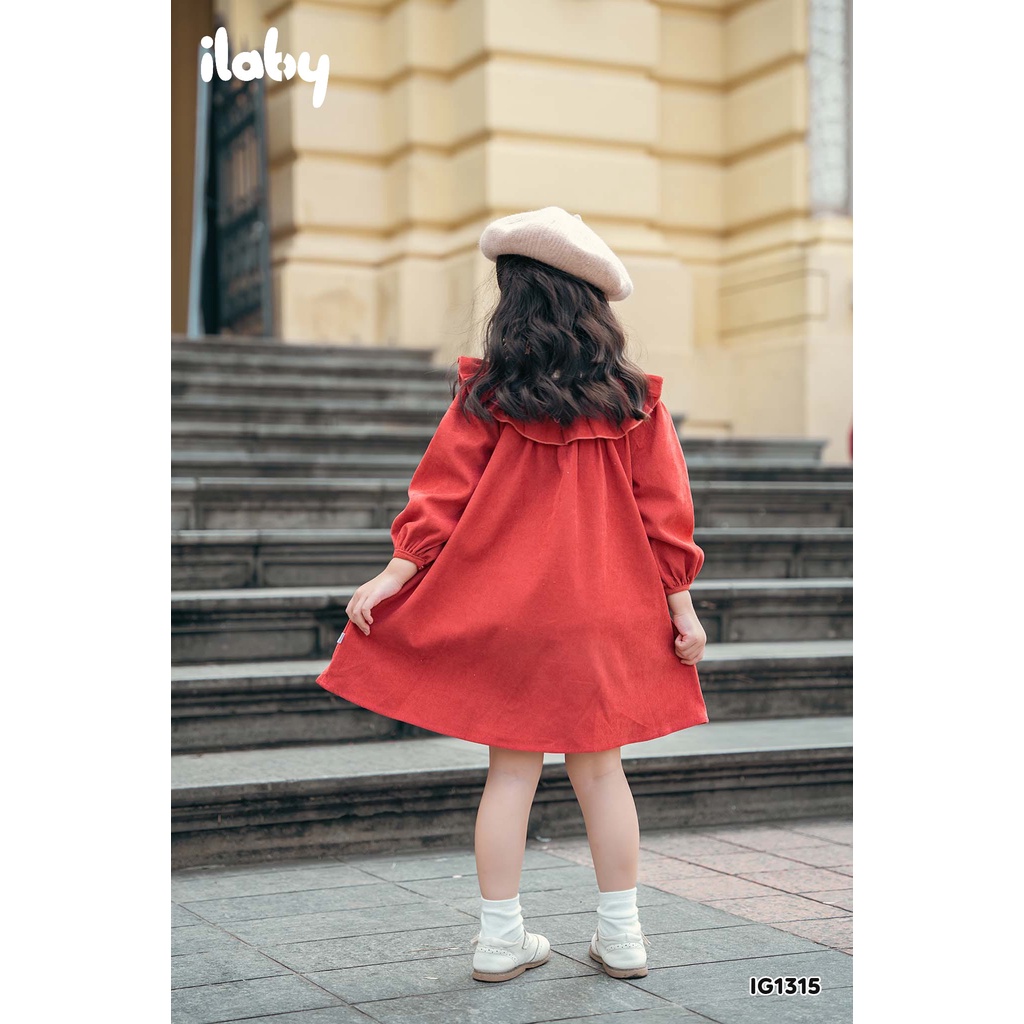 Váy nhung bé gái ILABY cổ phối can bèo chất liệu nhung tăm mềm mại cho bé 10-35kg