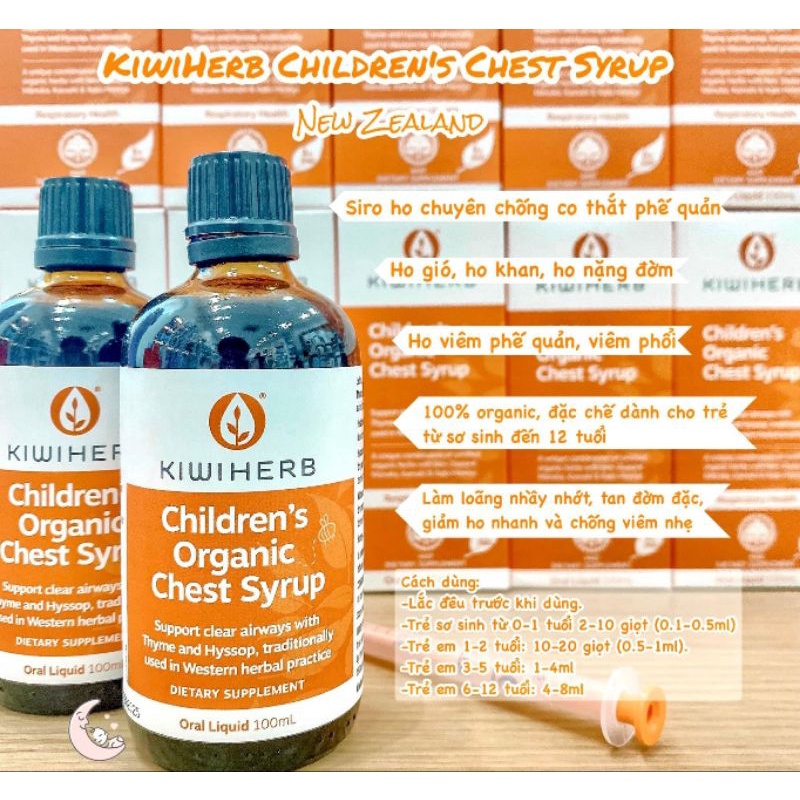 CHÍNH HÃNG Siro giảm ho long đờm Kiwiherb Children s Organic Chest Syrup