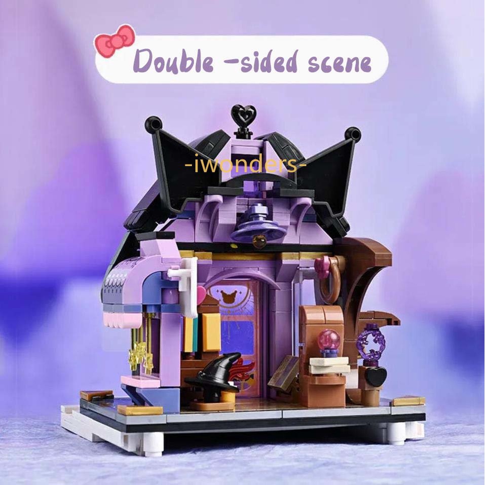 Giai điệu: Kuromi Xếp hình Khối xây dựng Sanrio Loạt chế độ xem phố Phim hoạt hình sáng tạo Lắp ráp Đồ chơi DIY Đồ chơi mô hình quà tặng cho bé gái Kids education toys