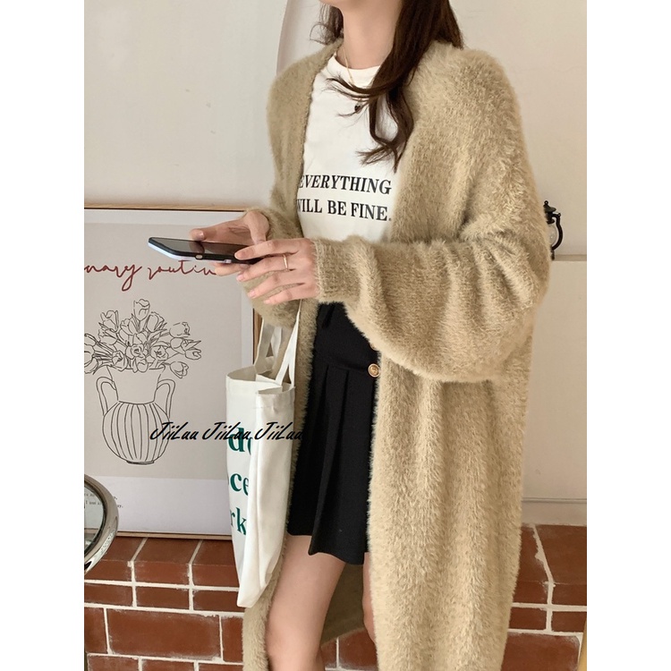 Cardigan len lông thỏ dáng dài qua đùi
