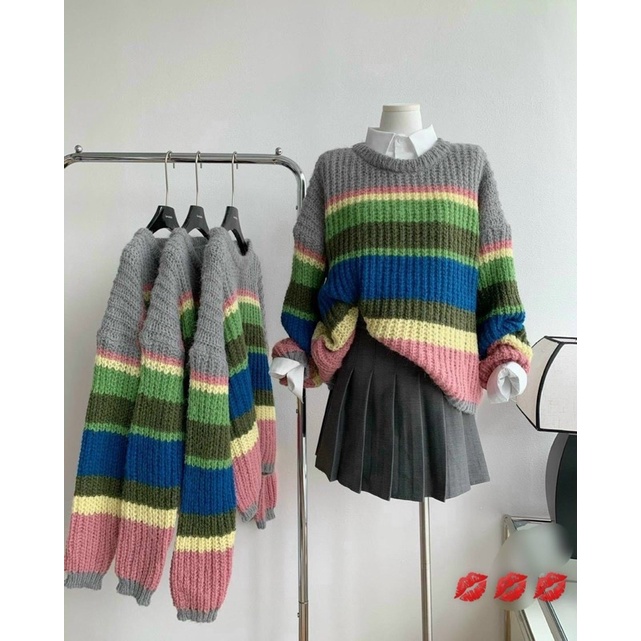Áo len kẻ nhiều màu hàng quảng châu A204