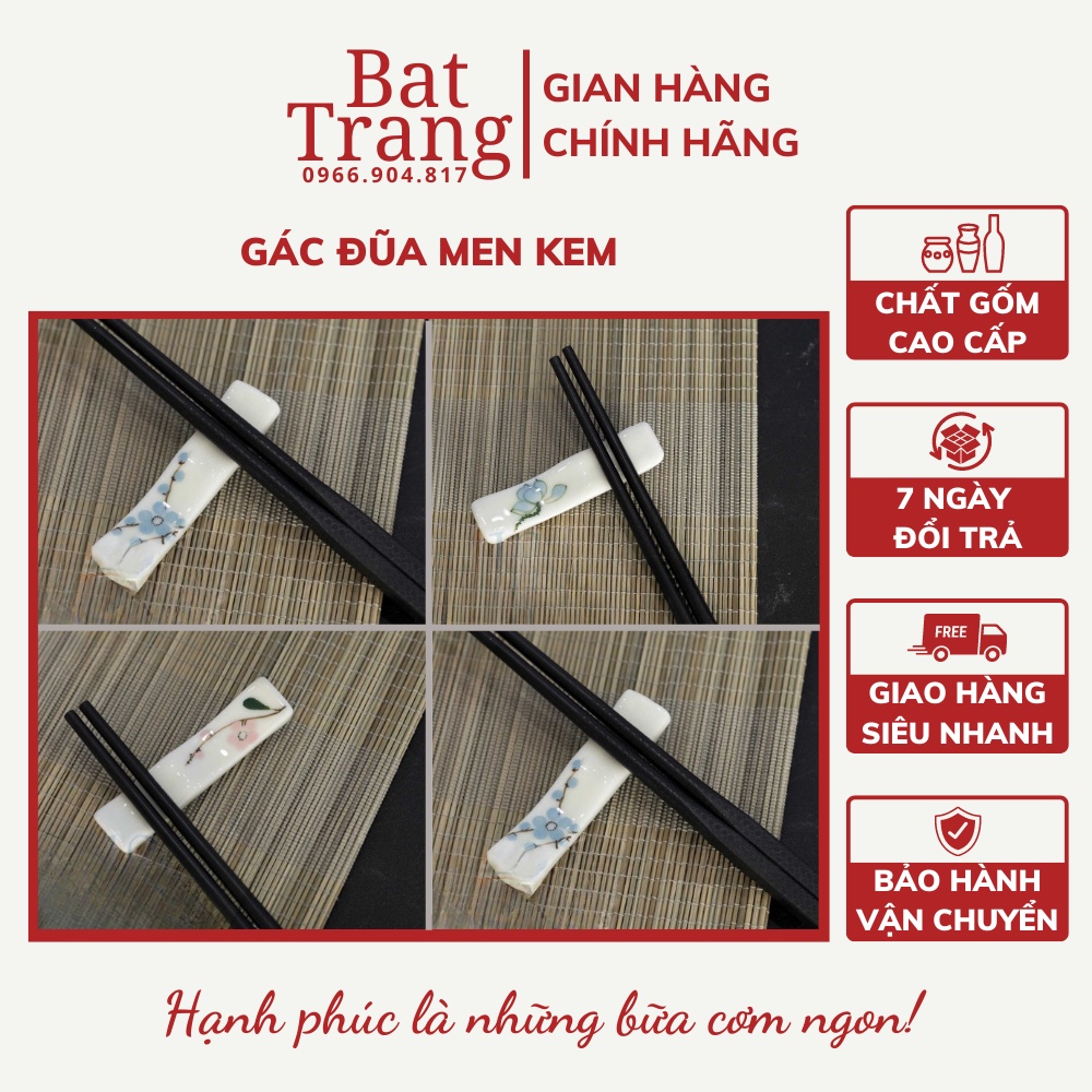 Gác đũa sứ men kem Bát Tràng - hàng có bảo hành