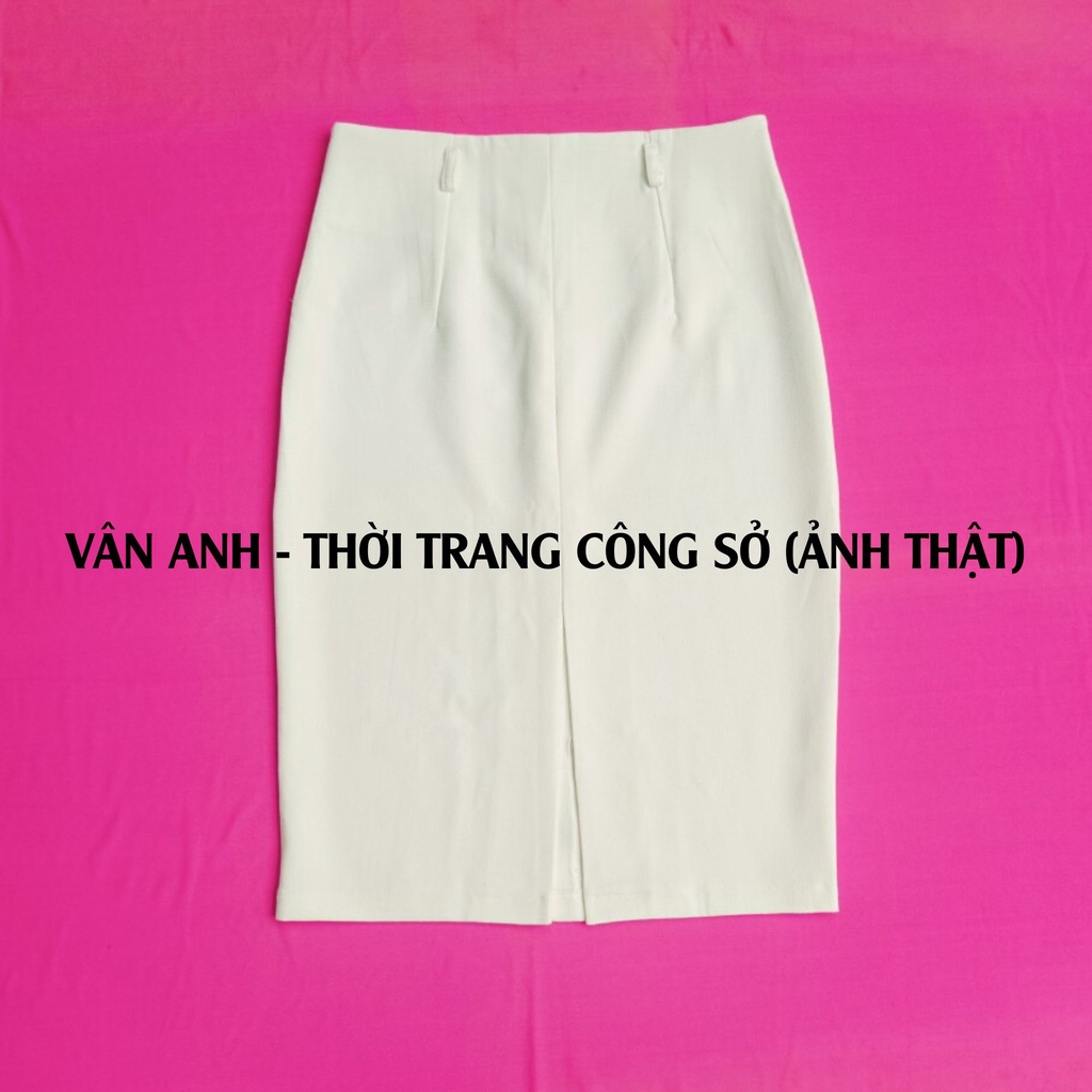 Chân váy bút chì công sở màu trắng dáng dài qua gối, không kèm thắt lưng - VannhShop CV0062