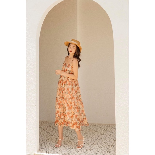 Váy doll 2 dây Hoivu hoa cam