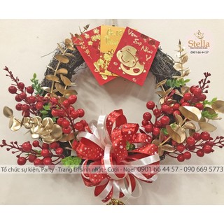 Vòng hoa đào đông trang trí Tết size 33cm Stella Party