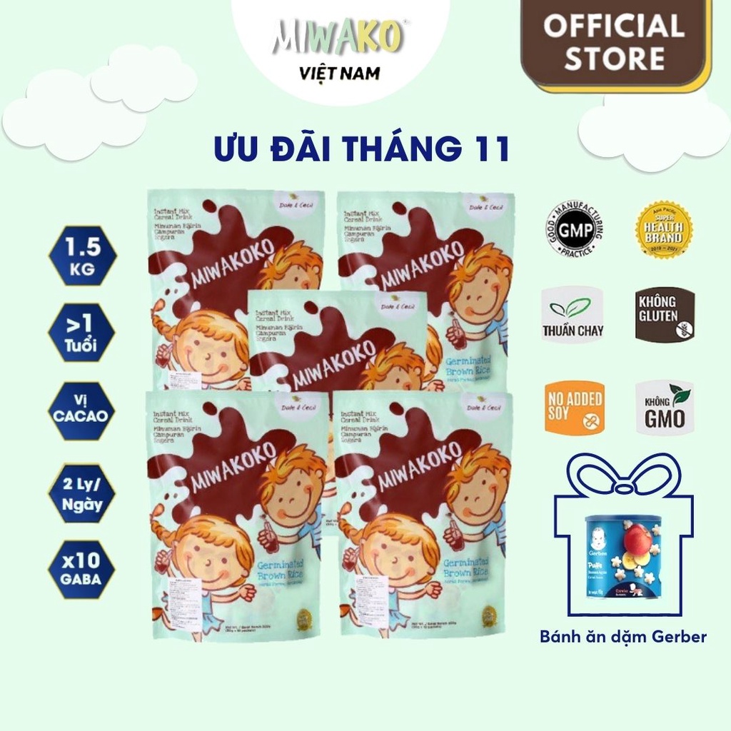 Sữa Công Thức Thực Vật Hữu Cơ Miwakoko Vị Cacao 300gr x 5 túi ( 1.5kg) - Miwako Việt Nam