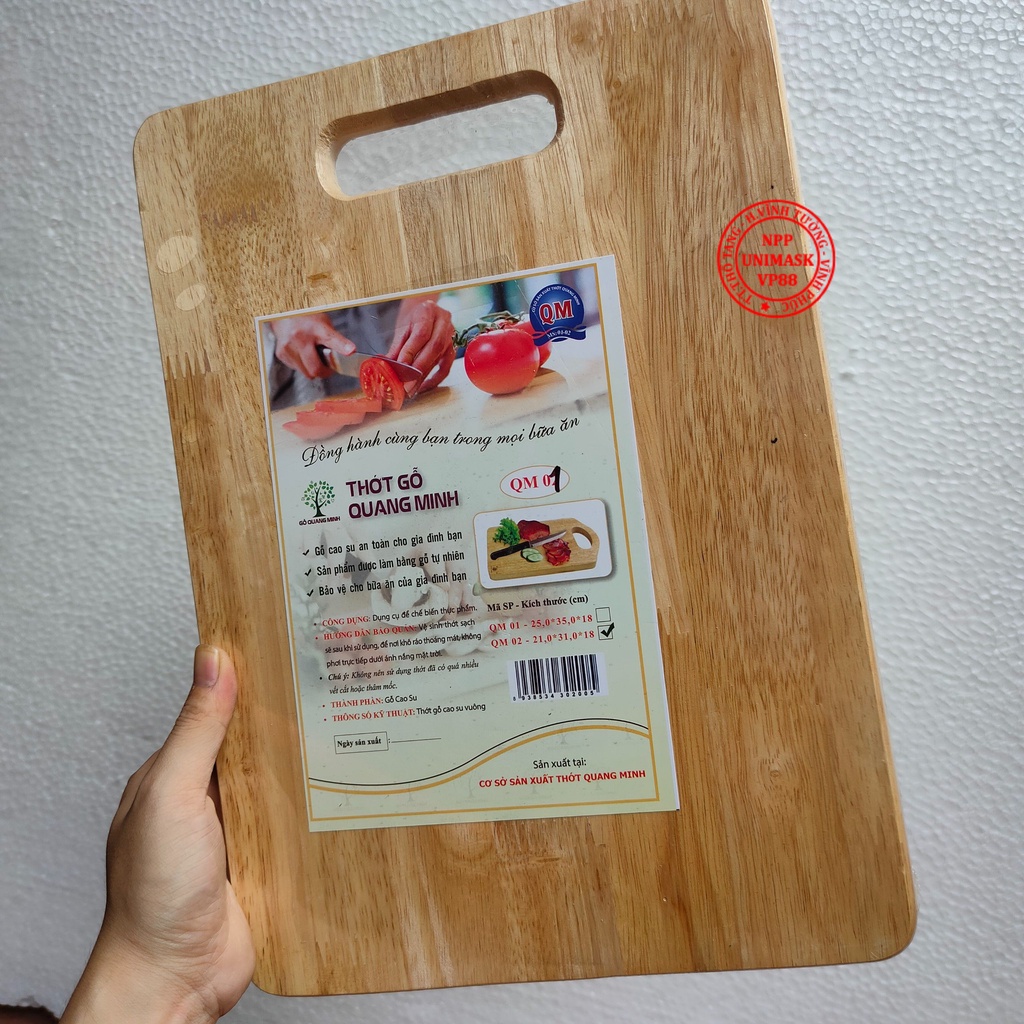 Thớt Gỗ Vuông Quang Minh, Kích Thước 25x35x18 - Gỗ Cao Su Cực Kỳ Chắc Tay, Hàng Xuất Khẩu