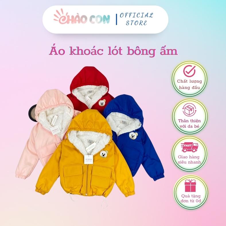 Chào Con- Áo khoác gió túi hộp lót lông có mũ dành cho bé từ 10 - 28 kg.