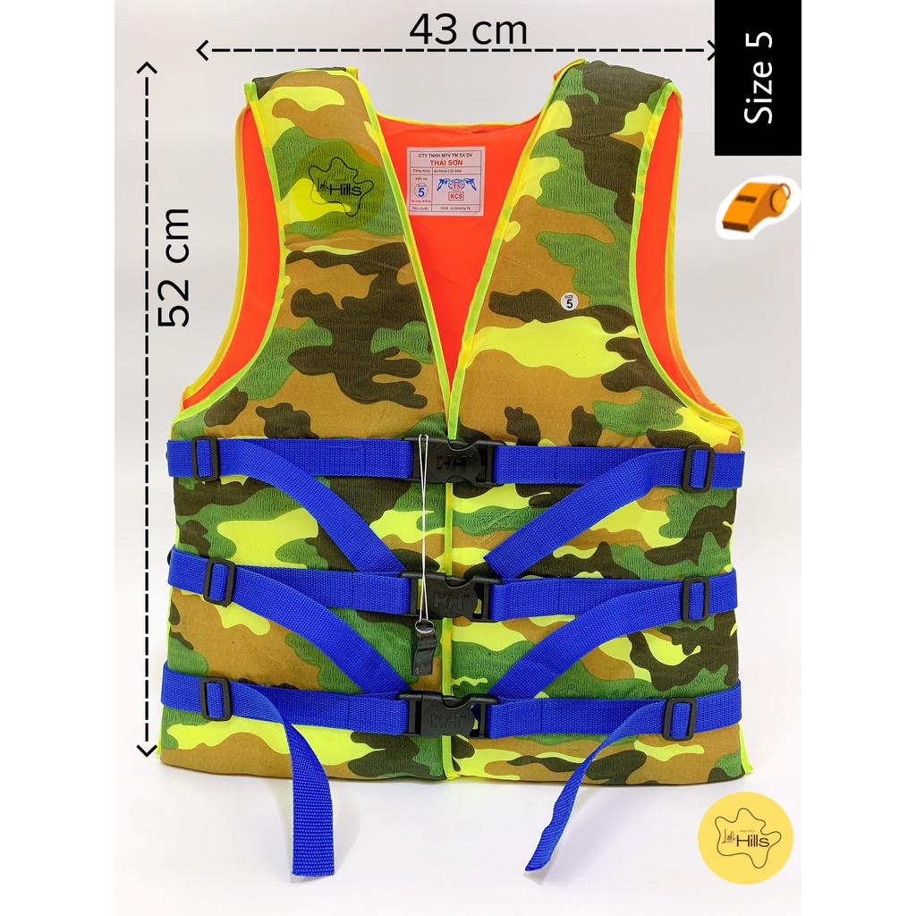 Áo phao cứu hộ siêu nhẹ - Size cho người lớn mẫu màu lính hàng chuẩn - Little Hills