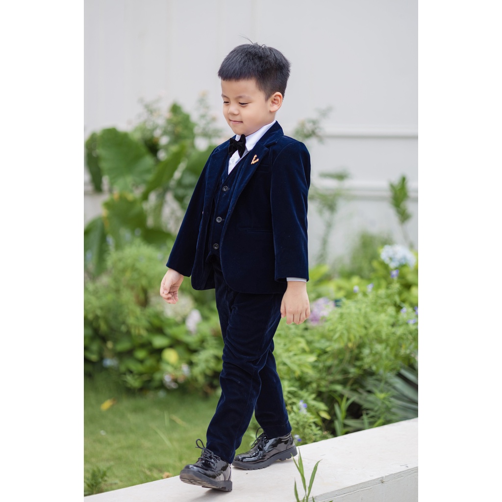 Set vest nhung xanh navy cho công tử nhí - Hàng thiết kế cao cấp