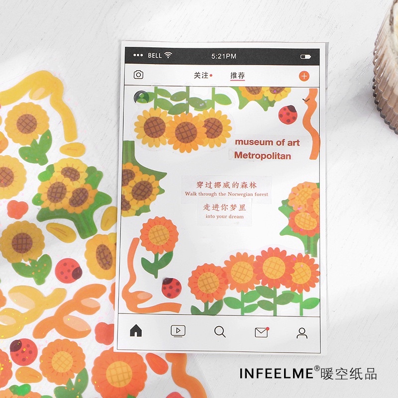 Sticker hoa lá trang trí giá rẻ hologram xinh xắn