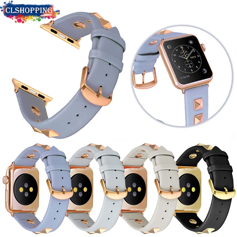 Dây Đeo Đồng Hồ Bằng Da Đính Đinh Tán Sang Trọng Cho A-p-le Series 8 7 6 SE 5 4 3 Ultra 49mm 45mm 41mm 40mm 44mm 38mm 42mm