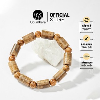 Vòng tay trầm hương nam đốt trúc phối tròn tài lộc phong thủy Udum, quà biếu tặng sang trọng.