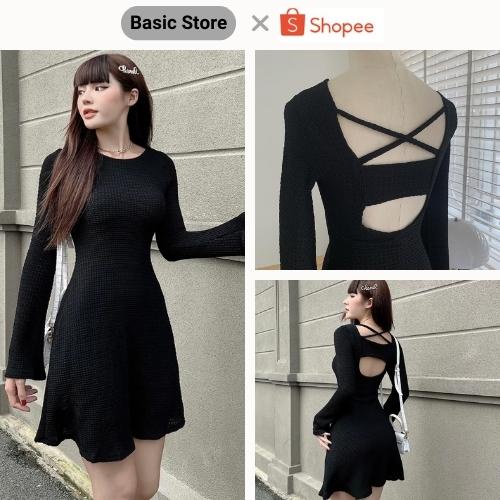 Váy thun tổ ong đan dây lưng BASIC STORE