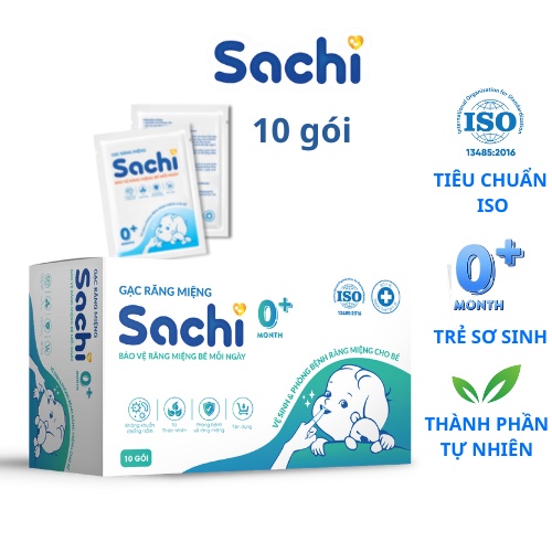 Gạc rơ lưỡi Sachi thành phần tự nhiên, làm sạch, kháng khuẩn bảo vệ nướu răng miệng cho bé - Hộp 10 gói