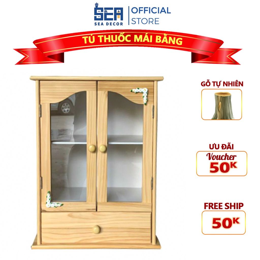 [Mã BMLT35 giảm đến 35K đơn 99K] Tủ Thuốc Mái Bằng Có Hộc Và Không Hộc Gỗ Cao Su Sea Decor