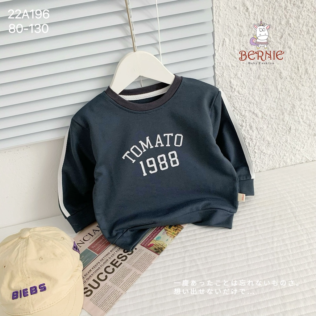 Áo nỉ da cá thu đông phối sọc tay hoạ tiết TOMATO 1988 bé trai