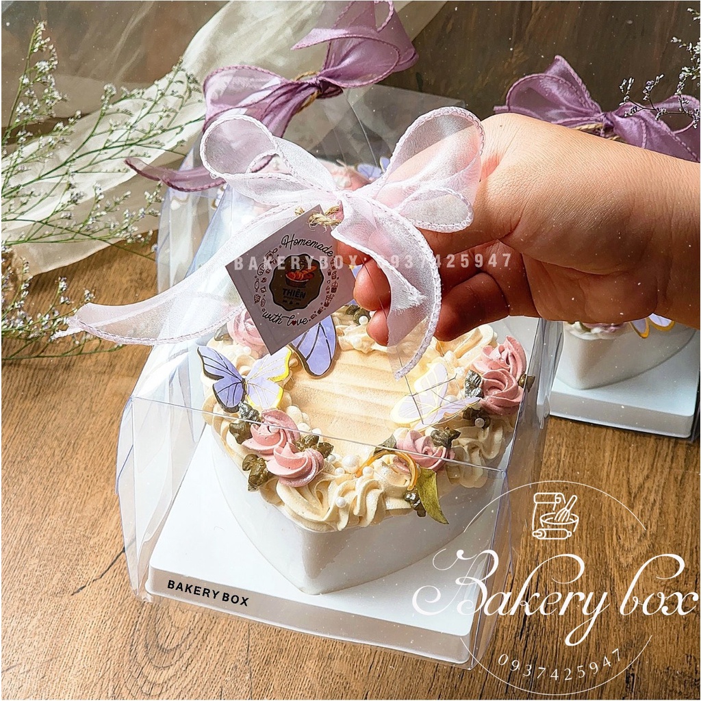 10 Hộp Mica Đựng Bánh Hình Trái Tim - Cheese Cake - Tiramisu