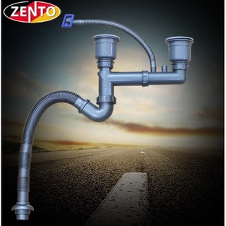Bộ xi phông, ống xả chậu rửa bát 2 hố cao cấp XP418
