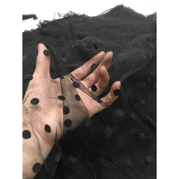 Vải voan lưới chấm bi nhung đen co dãn mềm mịn đẹp xinh may đầm váy áo kiểu thời trang
