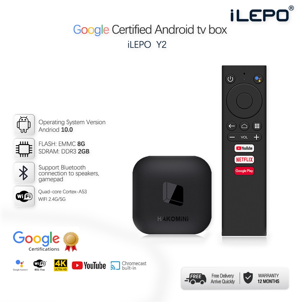 Android TV Box 4K HAKOMiNi Y2 kết nối wifi 2.4 /5G Remote hỗ trợ giọng nói tiếng việt bảo hành 12 tháng tivi box