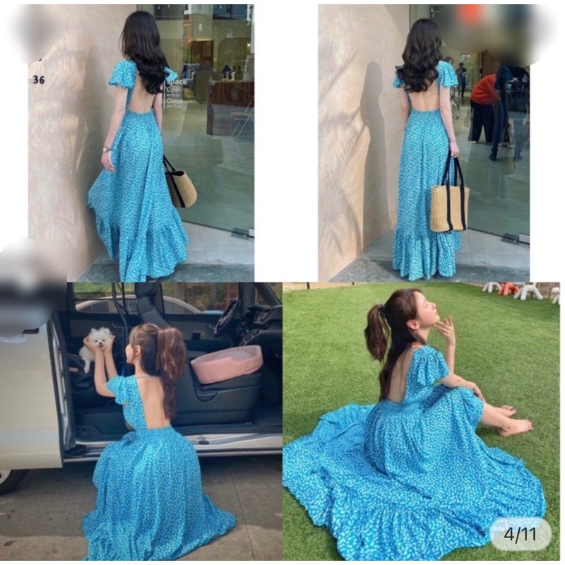 Váy Maxi Hoa Khoét Lưng Dáng Dài Thái Lan Freesize