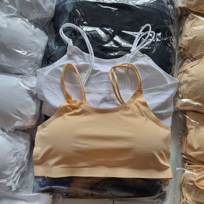 Áo bra áo lá áo lót su thông hơi co dãn 2 hai dây kép thẳng có mút tháo ra được