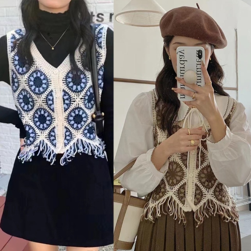 Áo Sweater Dệt Kim Sát Nách Thời Trang Vintage Đáng Yêu Cho Nữ