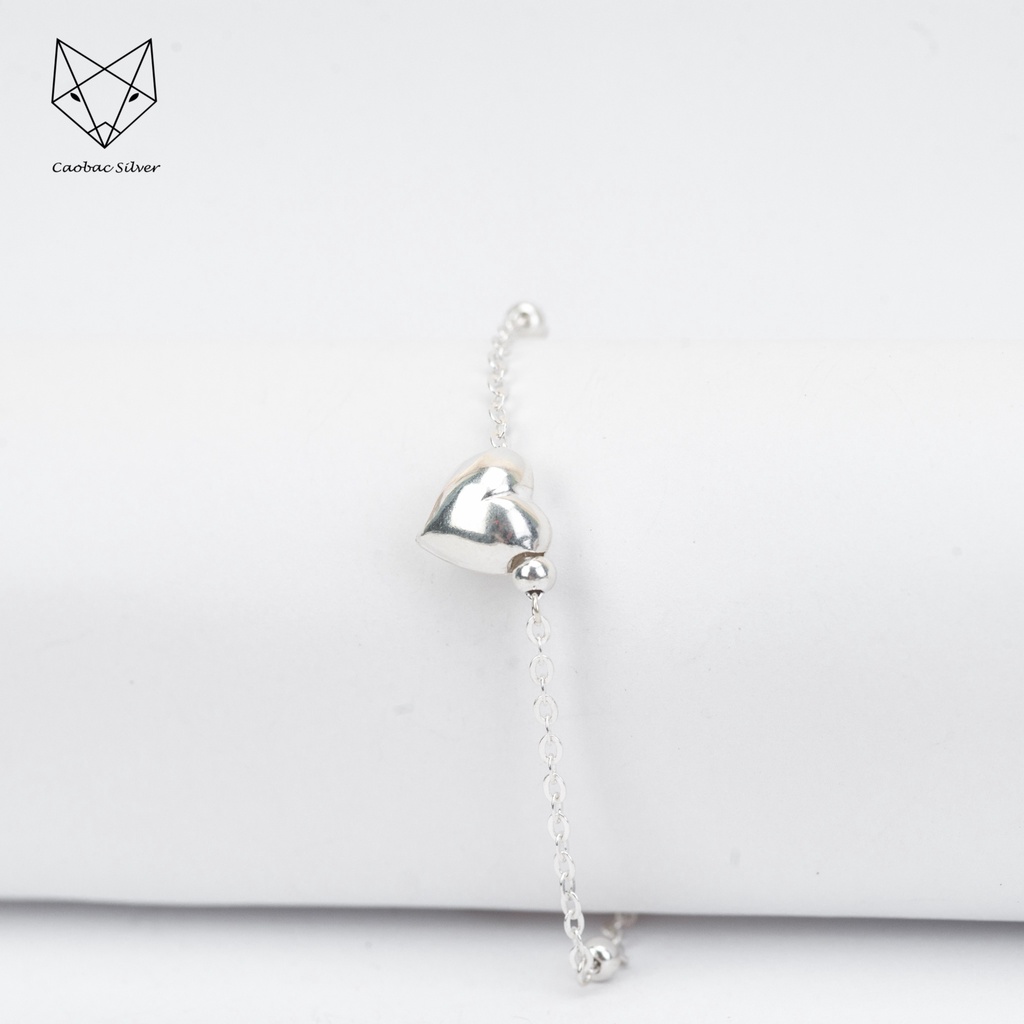 Lắc Tay Bạc Nữ S925 Caobac Silver Thiết Kế Tim Phồng Trơn Cạnh Bi Phong Cách Nhẹ Nhàng Hàn Quốc Dành Tặng Cho Bạn Gái