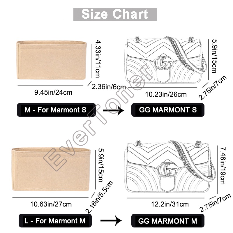 Túi chèn EVERTONER đựng Mỹ phẩm vải nỉ thích hợp cho túi xách du lịch GG Marmont