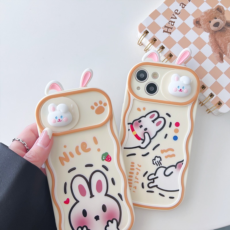 Ốp Điện Thoại Silicon Dẻo Hình Thỏ Vui Nhộn Có Cửa Sổ Trượt Cho iPhone 12 13 11 PRO MAX XR 11 12 PRO 13 PRO MAX14 14 PRO