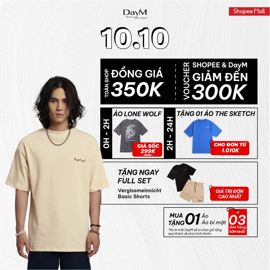 Áo thun DayM | DayM Crew - Form Âu, oversize, 100% cotton